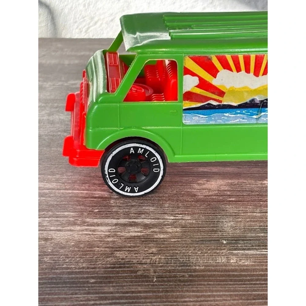 Vintage Amloid Green Van USA Made Red Front Wheels With Sunset Decal Collectible